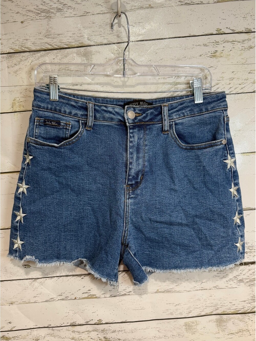 Judy Blue High Waist Star Embroidered Cut Off Denim Shorts Women's Large